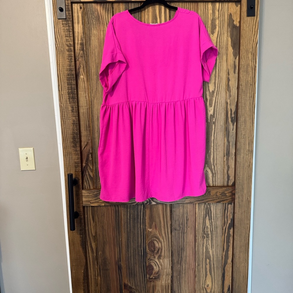entro Hot Pink V-Neck Babydoll dress - Picture 2 of 6